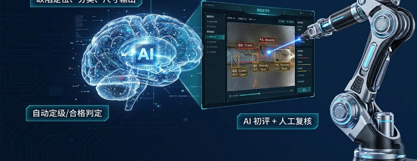 AI辅助评定：缺陷定位、分类、尺寸输出，AI初评加人工复核